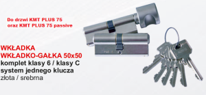 Wkładka, wkładko-gałka komplet kl. 6/klasy C do drzwi KMT PLUS 75 system jednego klucza (1)