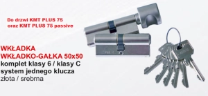 Wkładka, wkładko-gałka komplet kl. 6/klasy C do drzwi KMT PLUS 75 system jednego klucza (1)